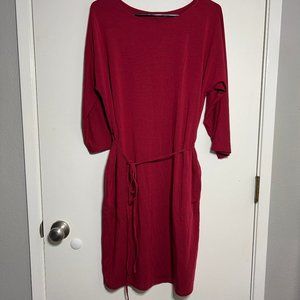 Garnet Hill Red Tencel Stretch 3/4 Sleeve Pockets Shift Dress Women's Size M